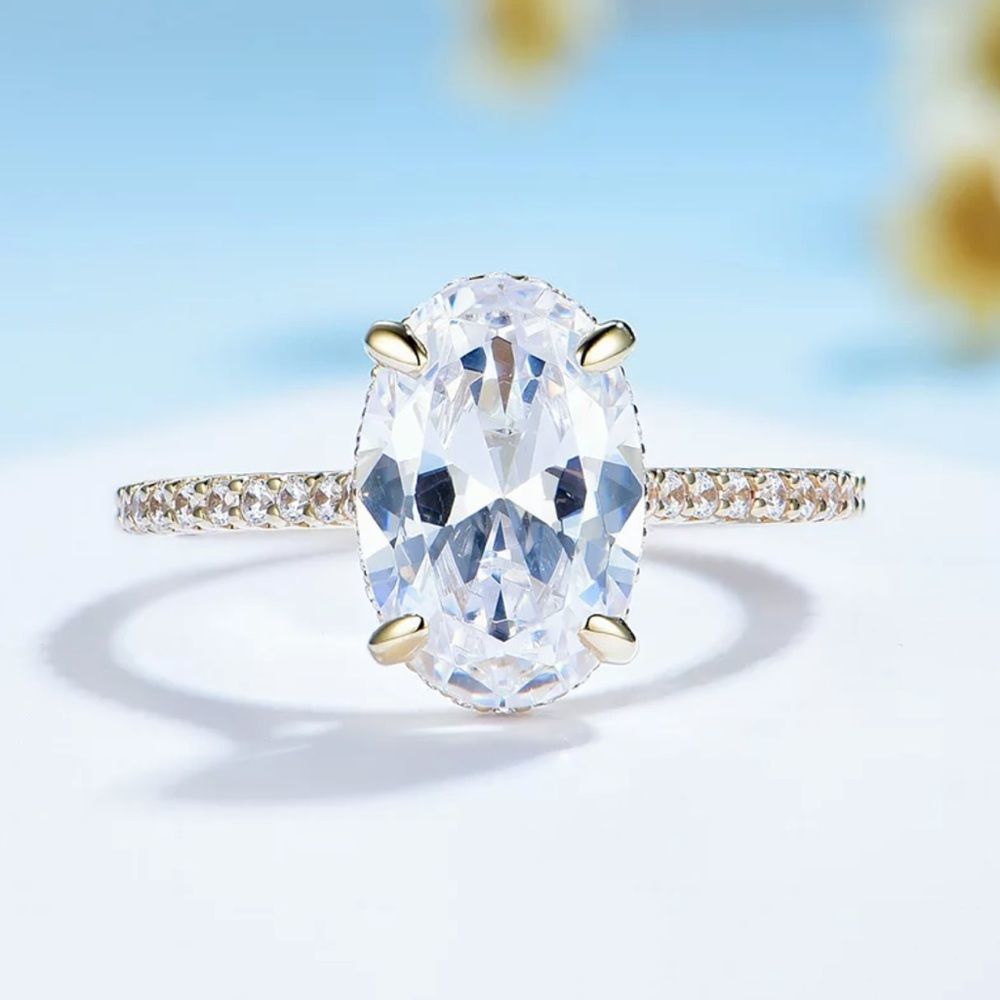 4ct oval cut crushed iced sparkling engagement ring set - Picture 14 of 17